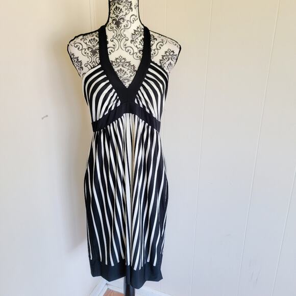 BCBGMaxAzria Black & White Striped Halter Dress - Picture 1 of 4